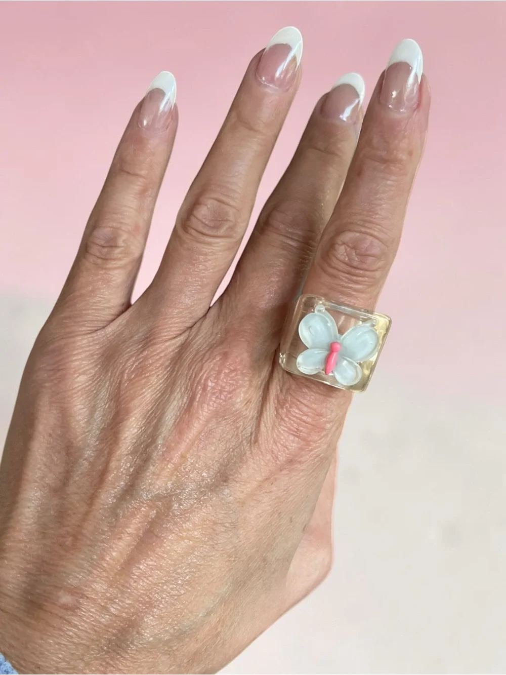 Clear Acrylic 3D Butterfly Statement Ring Lucite Style Size 8